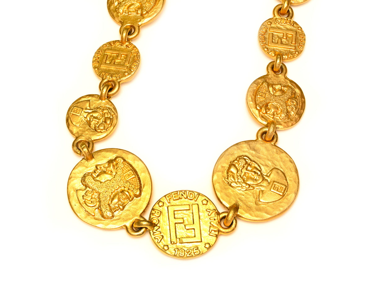 Vintage Fendi Gold Plated Logo Coin Collar Necklace 2