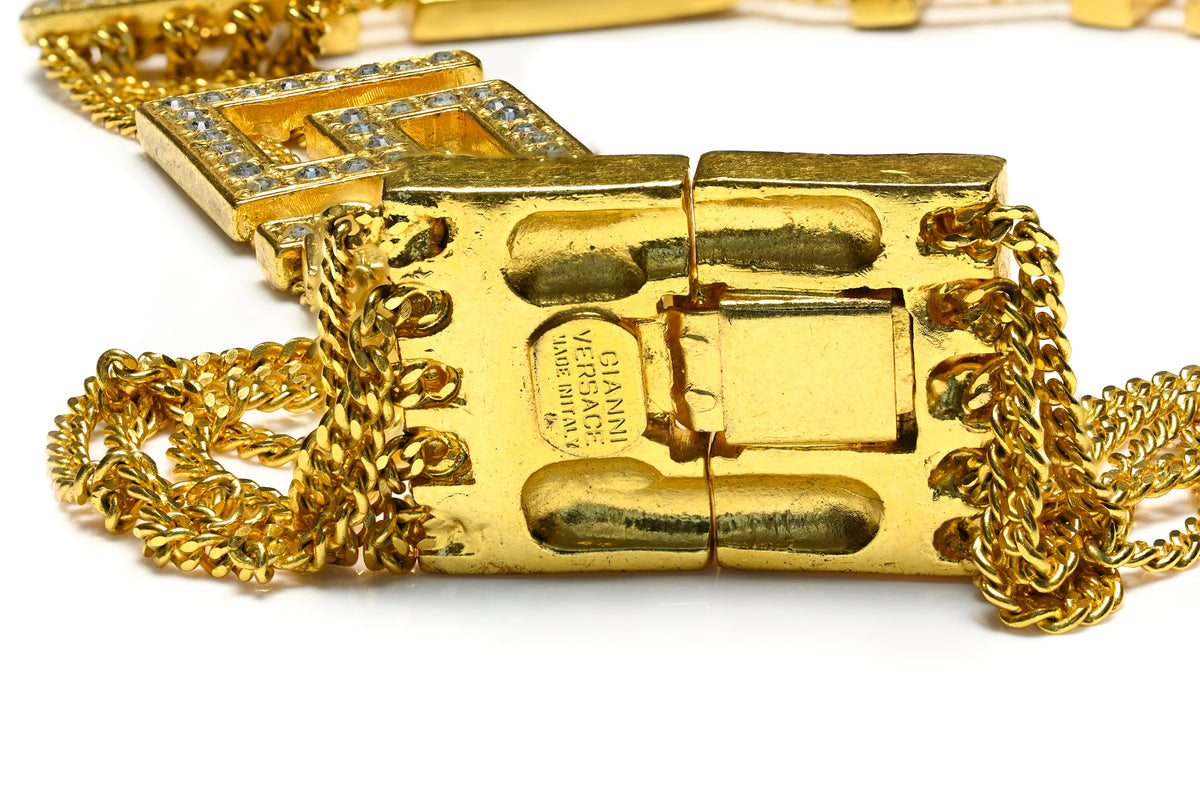 Vintage Gianni Versace Greek Key Crystal Collar Necklace 2