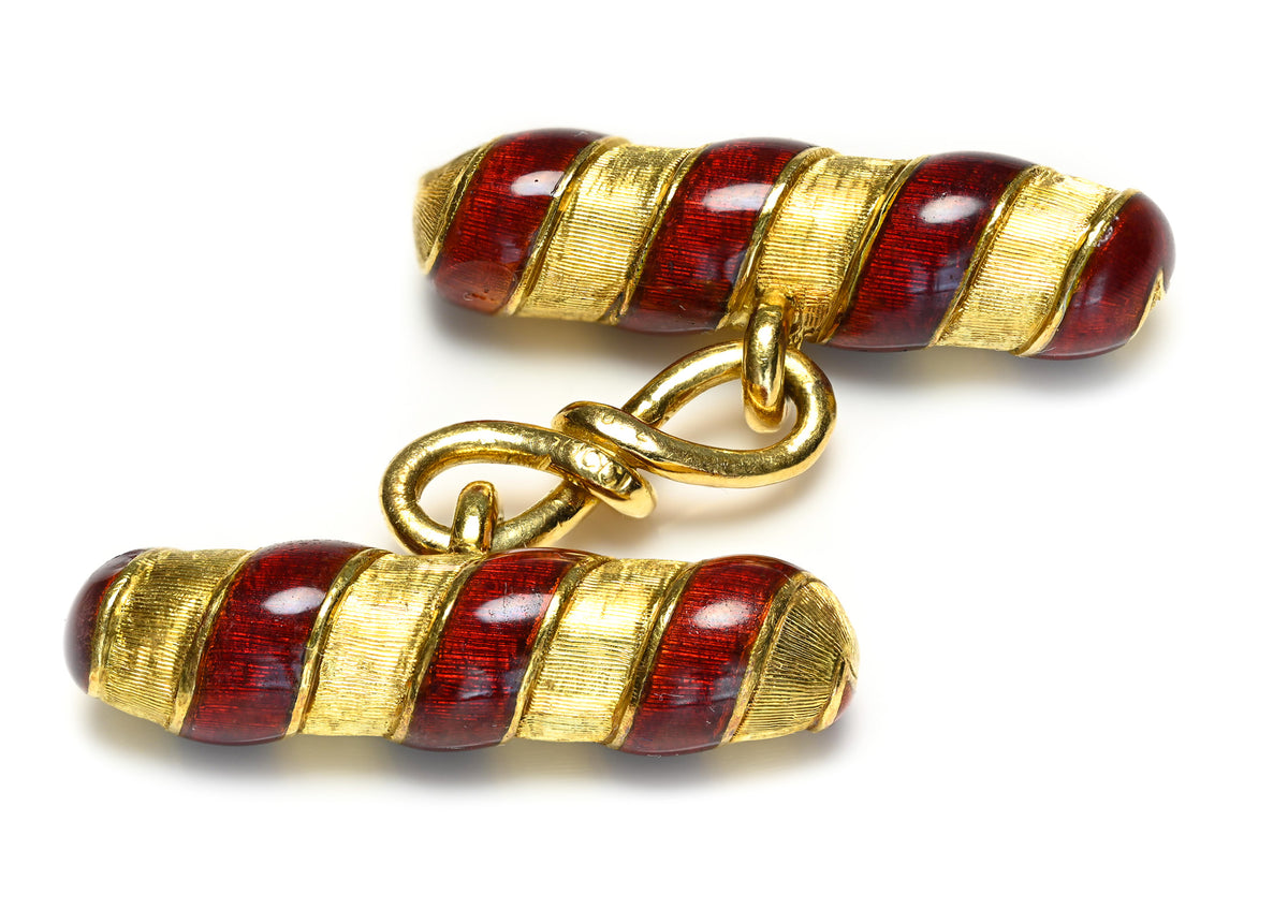 Gucci Enamel and 18K Yellow Gold Bar Cufflinks