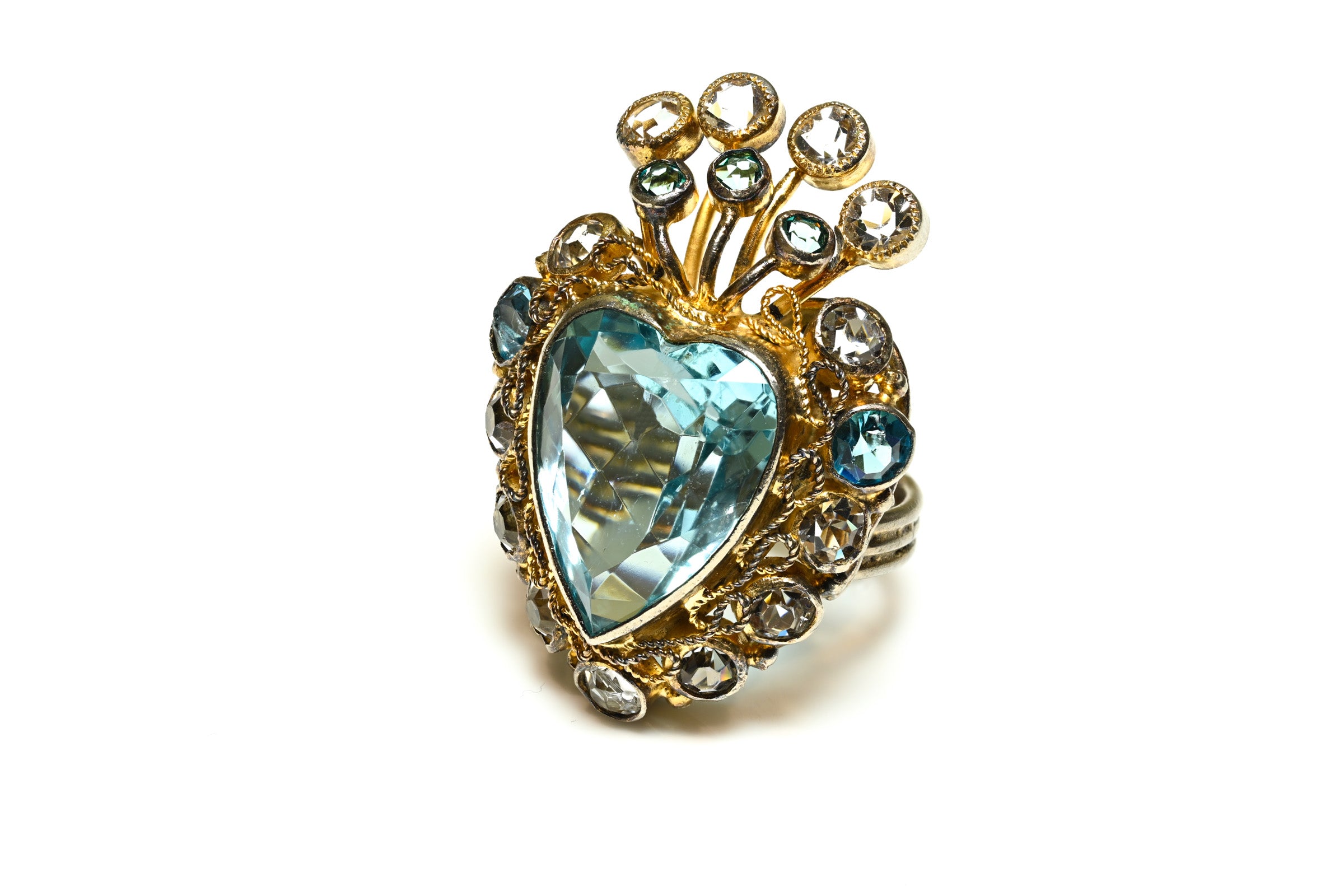Vintage Hobe 1946 Blue Crystal Heart Ring  1