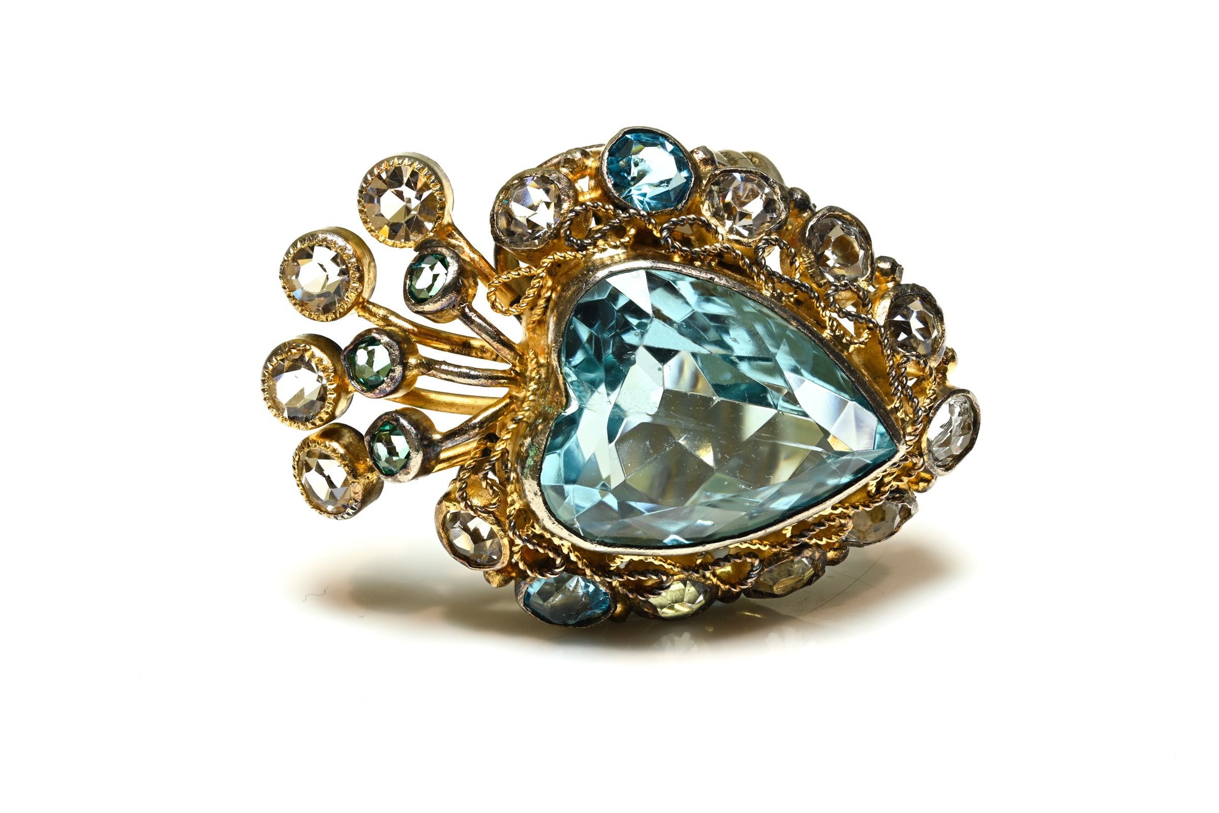 Vintage Hobe 1946 Blue Crystal Heart Ring  2