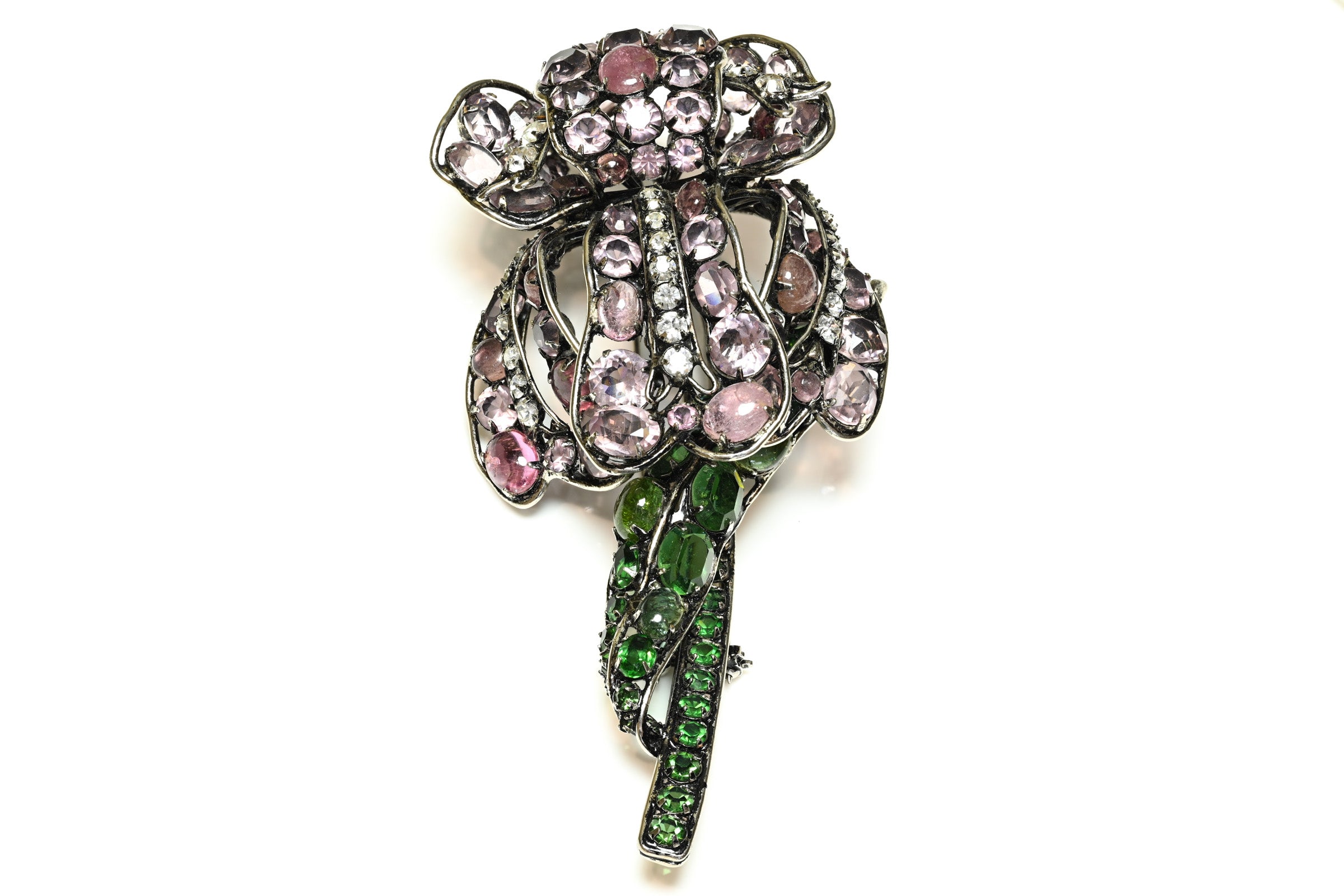 Vintage Iradj Moini Purple Green Iris Flower Large Brooch 2