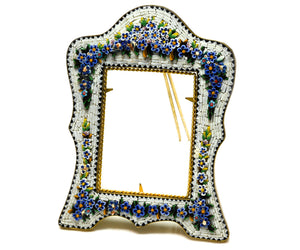 Vintage Italian Floral Micro-Mosaic Gilt Brass Picture Frame