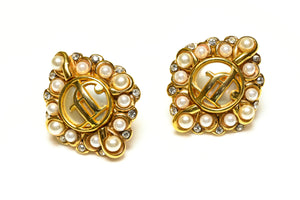 Vintage Jacques Fath Paris Gold Plated Pearl Earrings