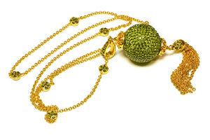 Vintage Jose & Maria Barrera Green Crystal Ball Tassel Sautoir Necklace