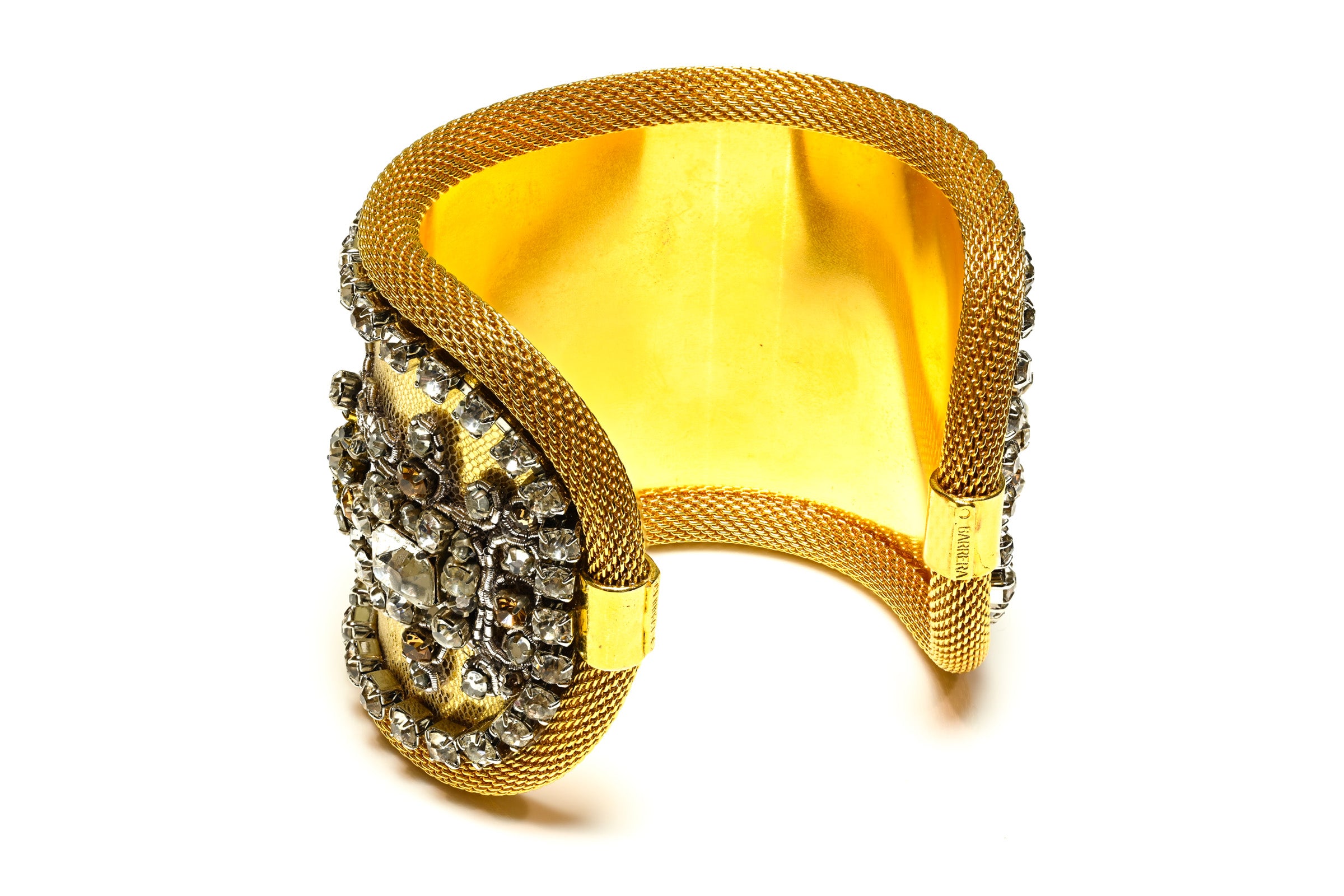 Vintage Jose & Maria Barrera Wide Metal Mesh Crystal Cuff Bracelet 3