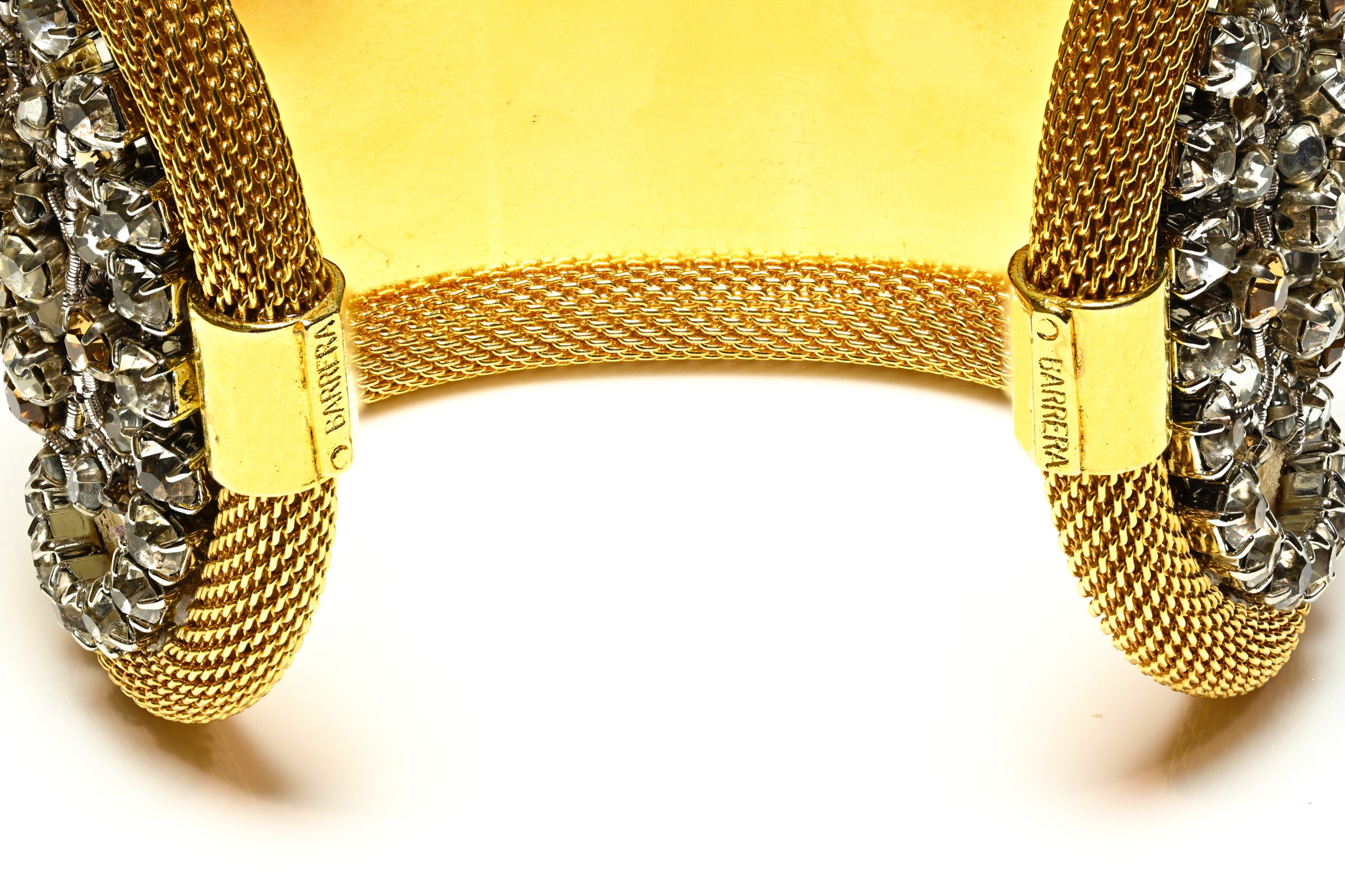 Vintage Jose & Maria Barrera Wide Metal Mesh Crystal Cuff Bracelet 4
