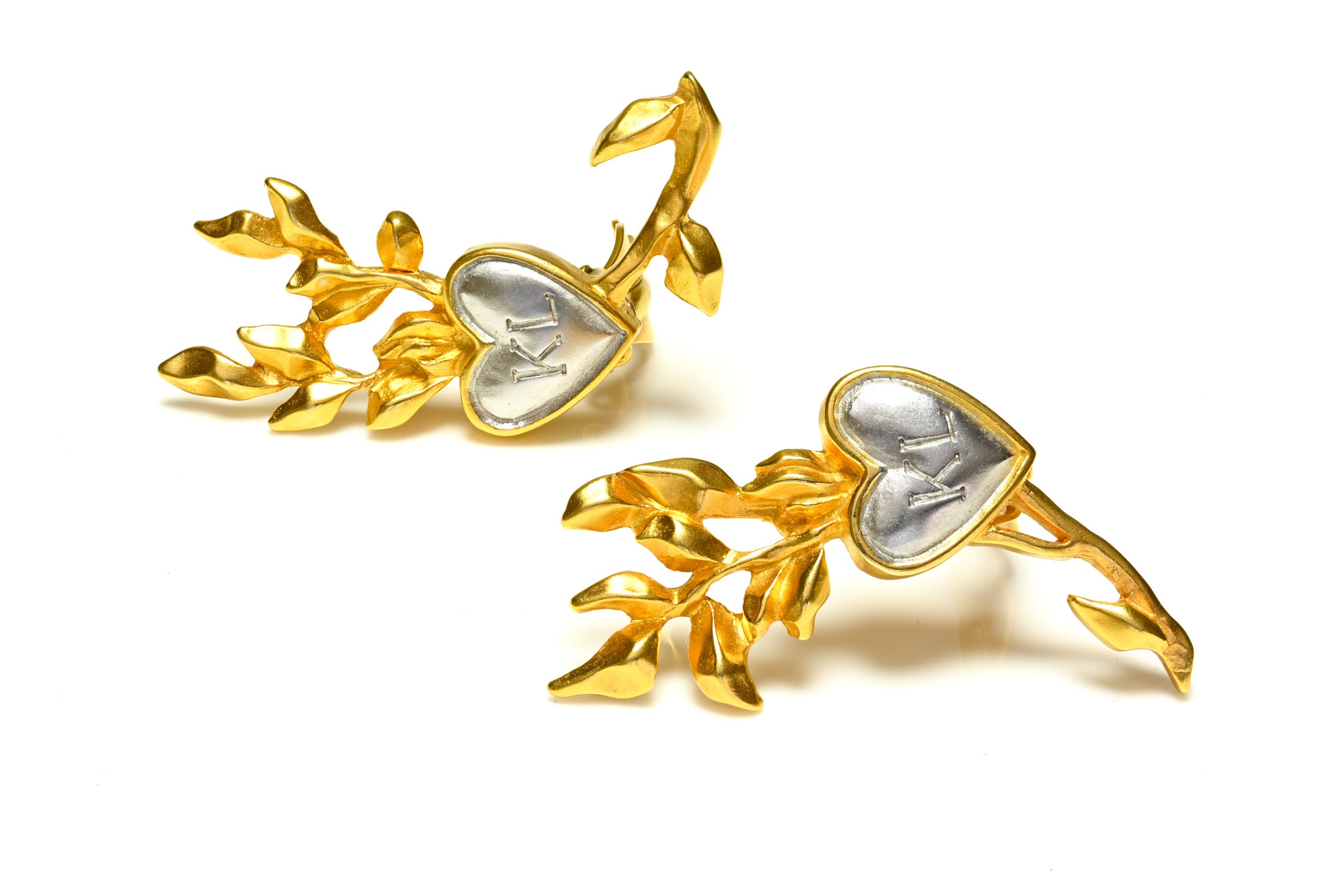 Vintage Karl Lagerfeld Paris Mix Metal Heart Ear Climber Earrings