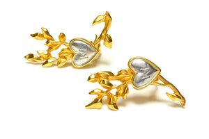 Vintage Karl Lagerfeld Paris Mix Metal Heart Ear Climber Earrings