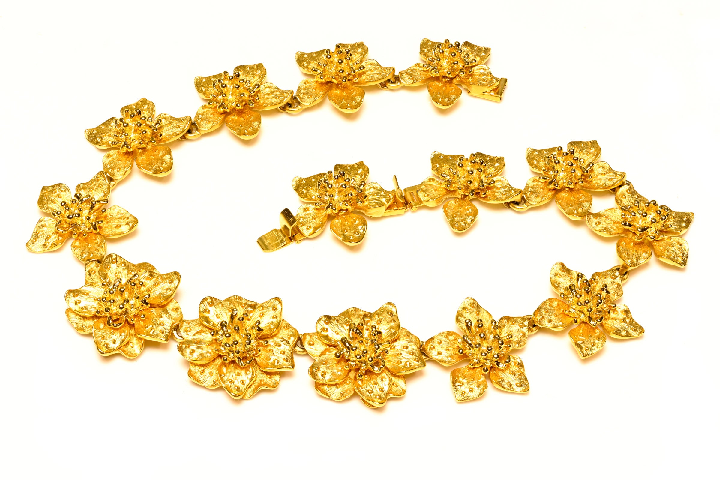 Vintage Kenneth Jay Lane Flower Necklace Brooch Earrings Ring Parure Set 1