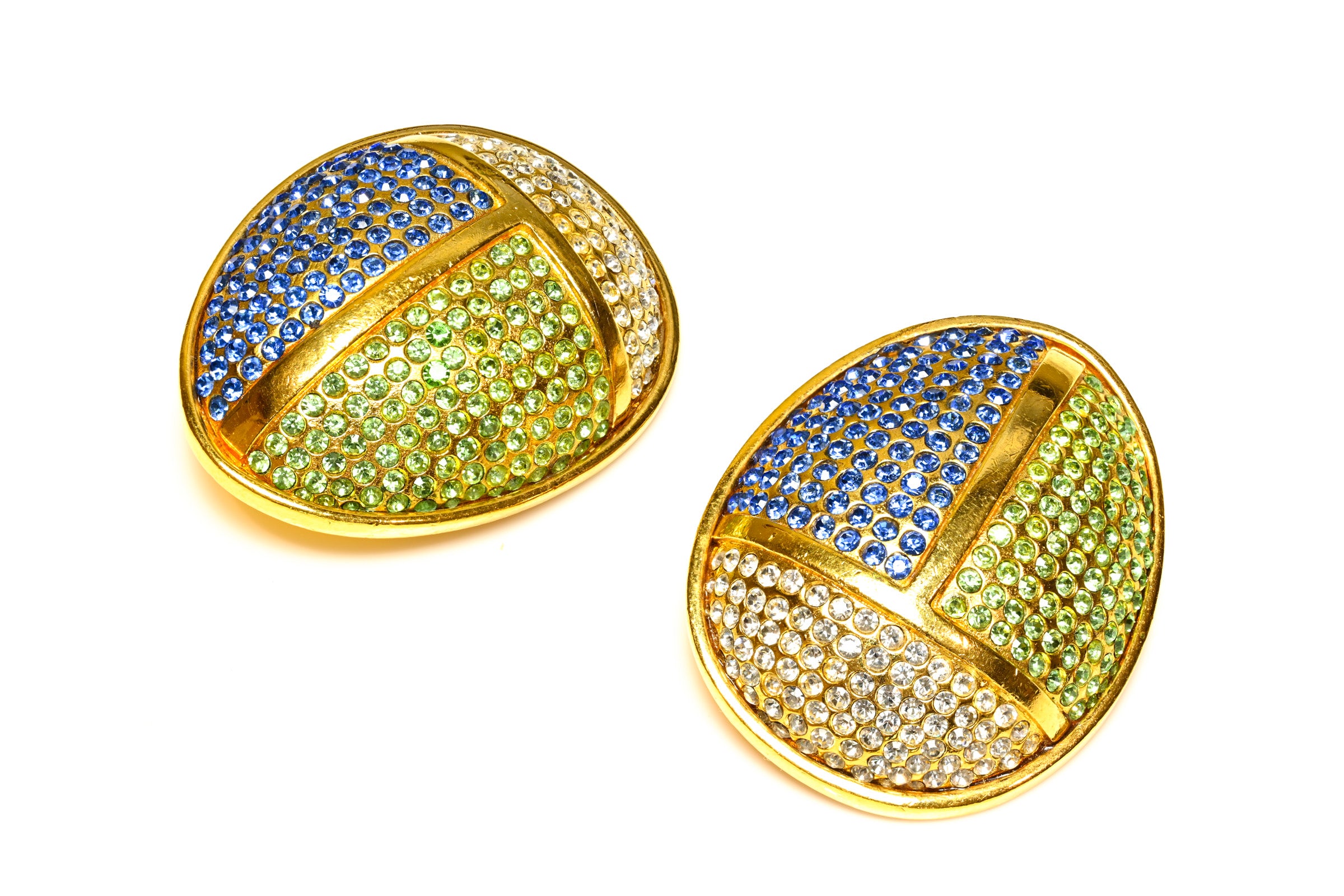 Vintage Lanvin Egyptian Style Blue Green Crystal Earrings 1