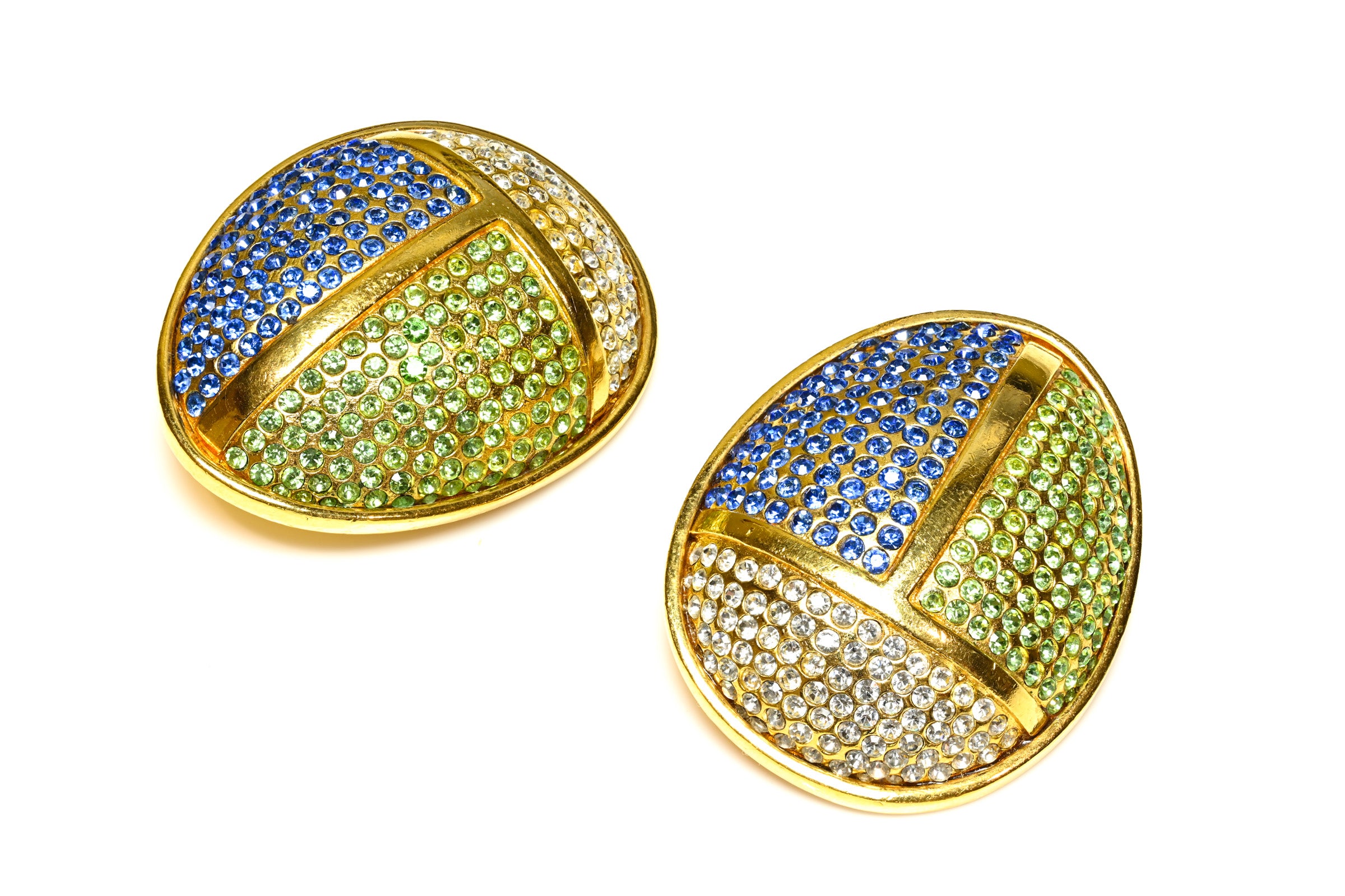 Vintage Lanvin Egyptian Style Blue Green Crystal Earrings 2