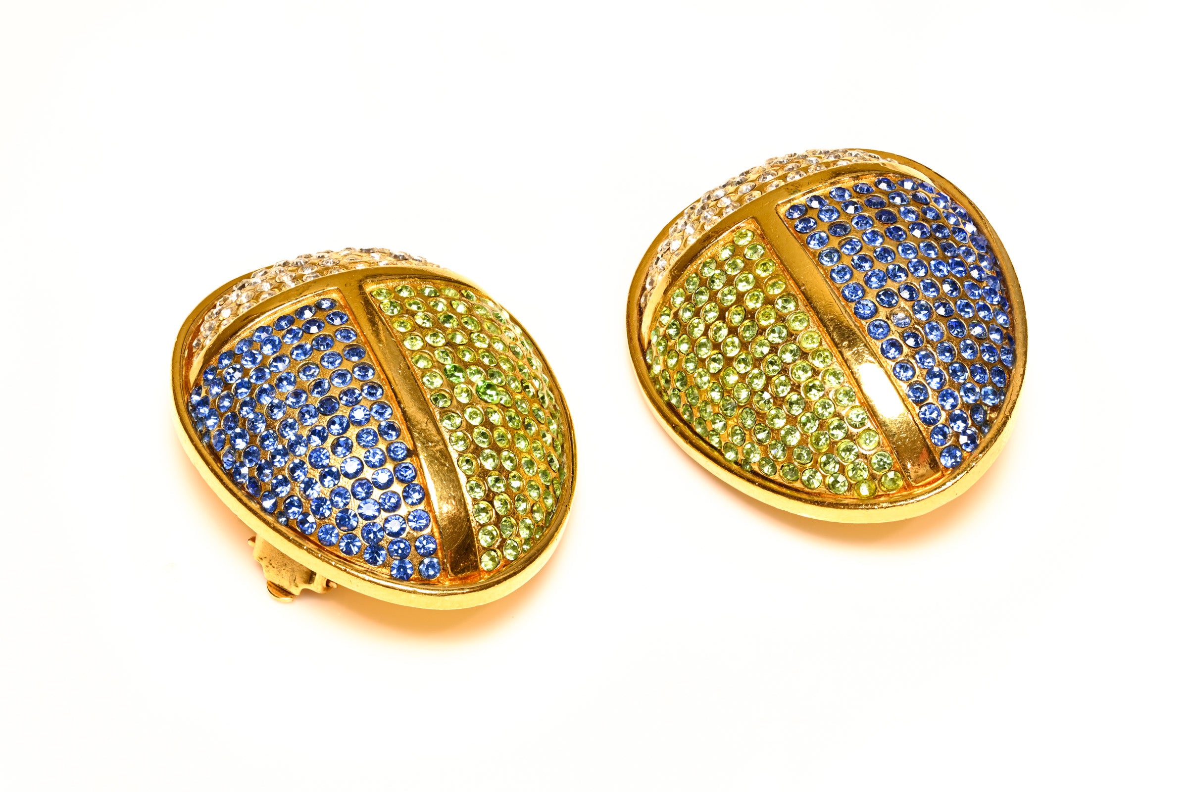 Vintage Lanvin Egyptian Style Blue Green Crystal Earrings 3