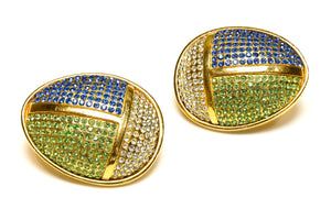 Vintage Lanvin Egyptian Style Scarab Blue Green Crystal Earrings
