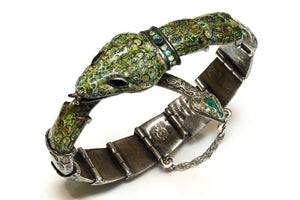 Vintage Margot de Taxco Sterling Green Enamel Snake Bracelet