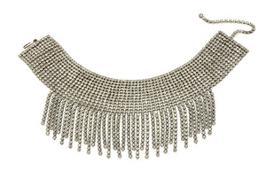 Vintage Marie Ferra Silver-Tone Crystal Fringe Choker Necklace