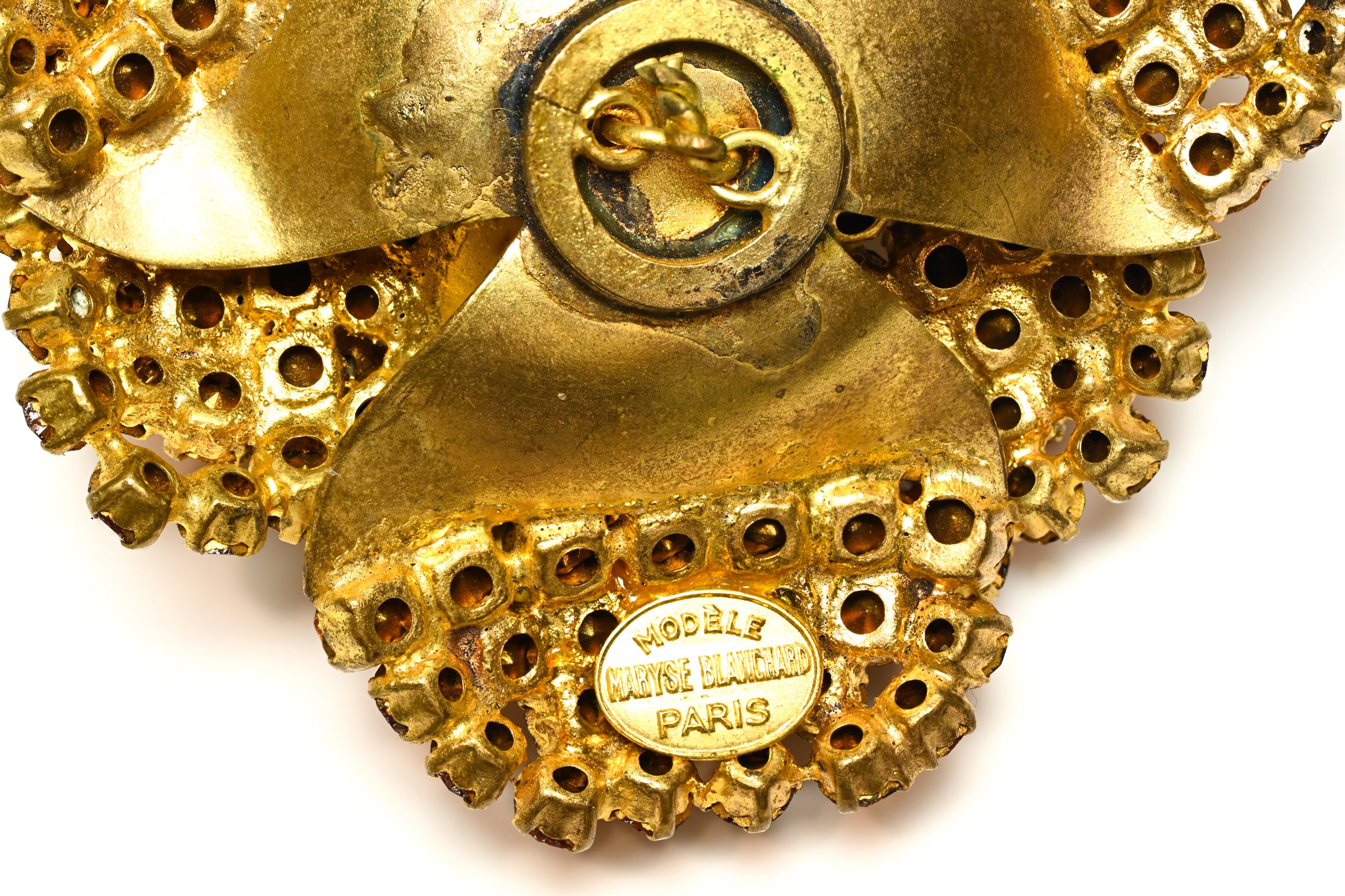 Vintage Marise Blanchard Paris Brown Crystal Flower Brooch 2