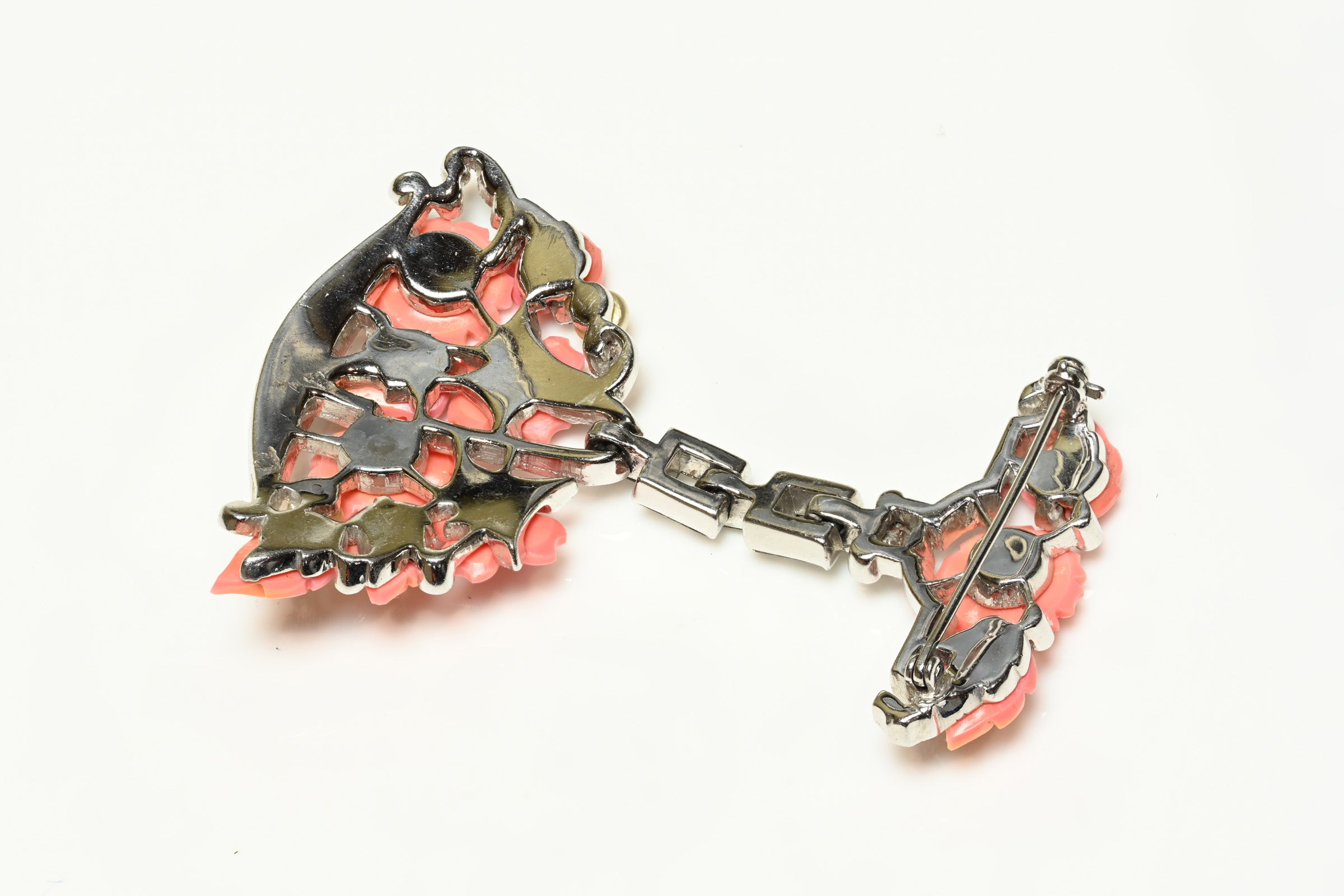 Vintage Mazer Orange Flower Crystal Tutti Frutti Basket Brooch 2