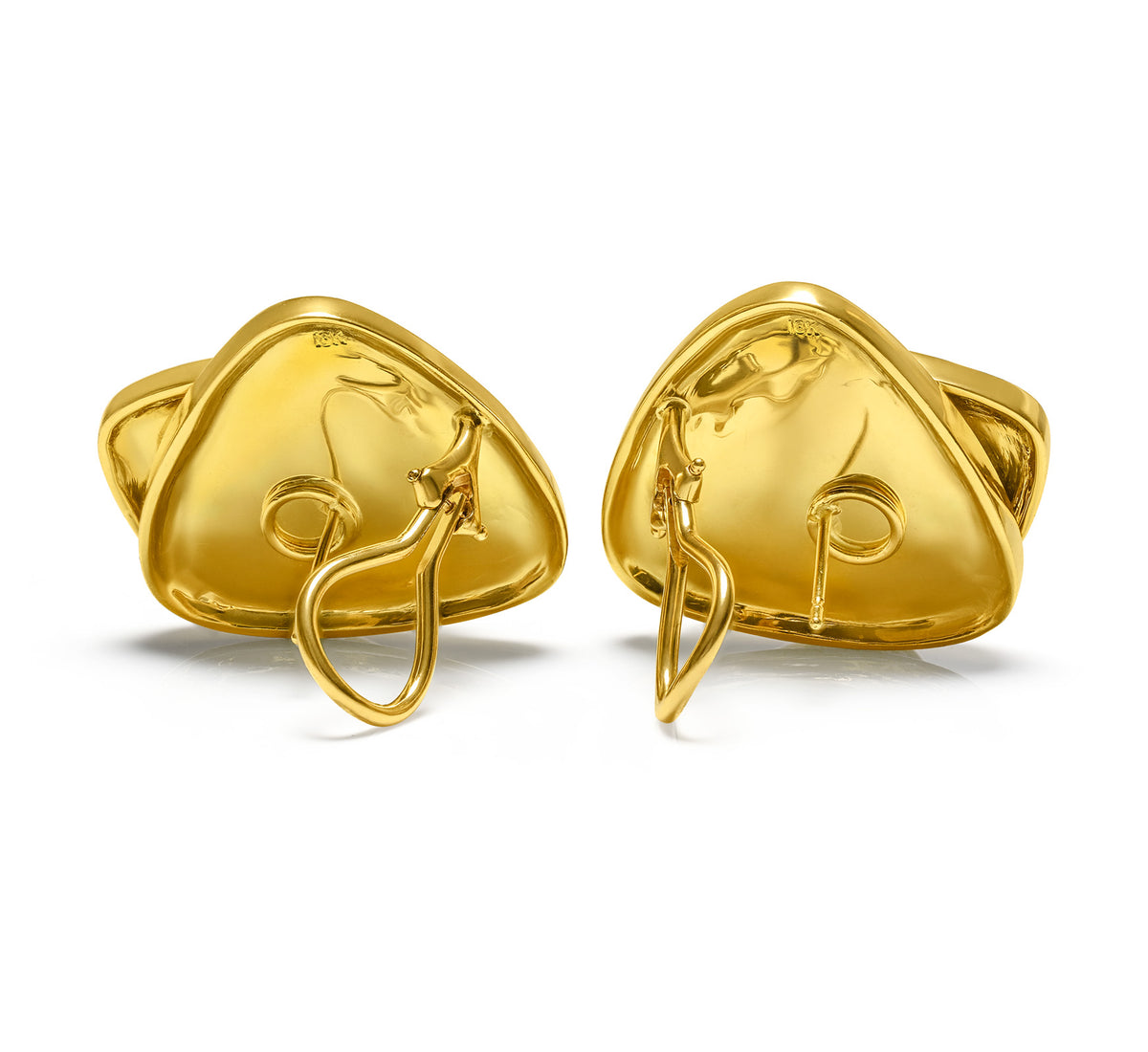 Vintage Modernist Sculptural Diamond and 18K Gold Earrings Back 