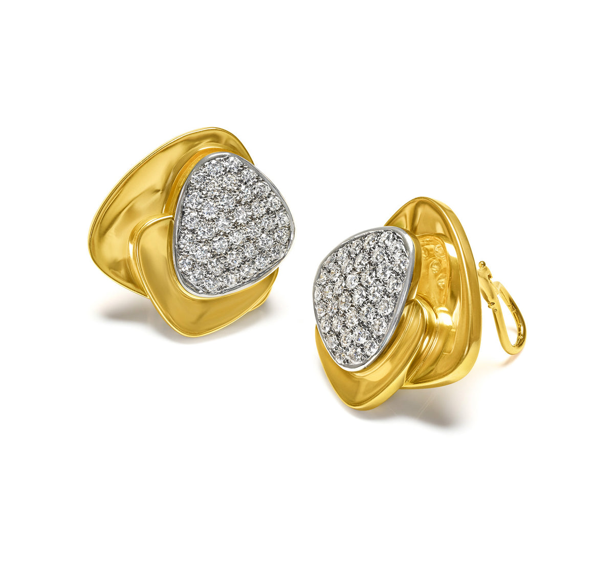 Modernist Sculptural Diamond and 18K Gold Earrings