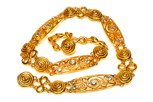 Vintage Nina Ricci Paris Gold Plated Crystal Swirl Chain Belt