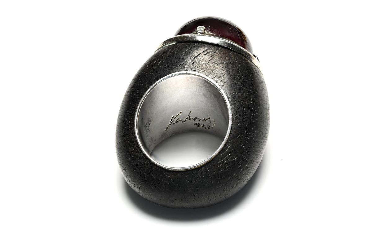 Vintage Patricia Von Musulin Wood Sterling Garnet Ring 2
