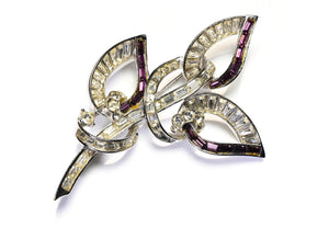 Vintage Pennino Rhodium Plated Purple Crystal Flower Brooch