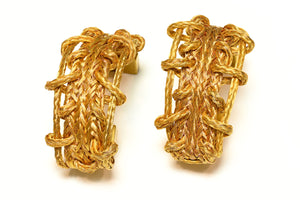 Vintage Premier Etage Paris Large Gold Plated Woven Hoop Earrings
