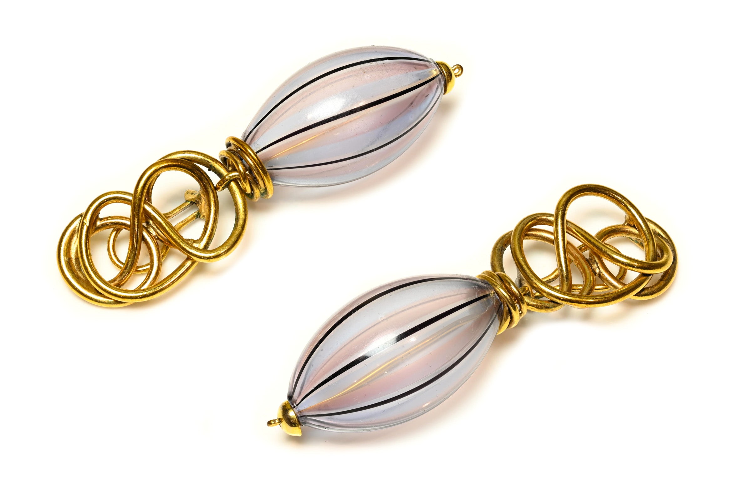 Vintage Robert Goossens Paris Blue Glass Wire Drop Earrings