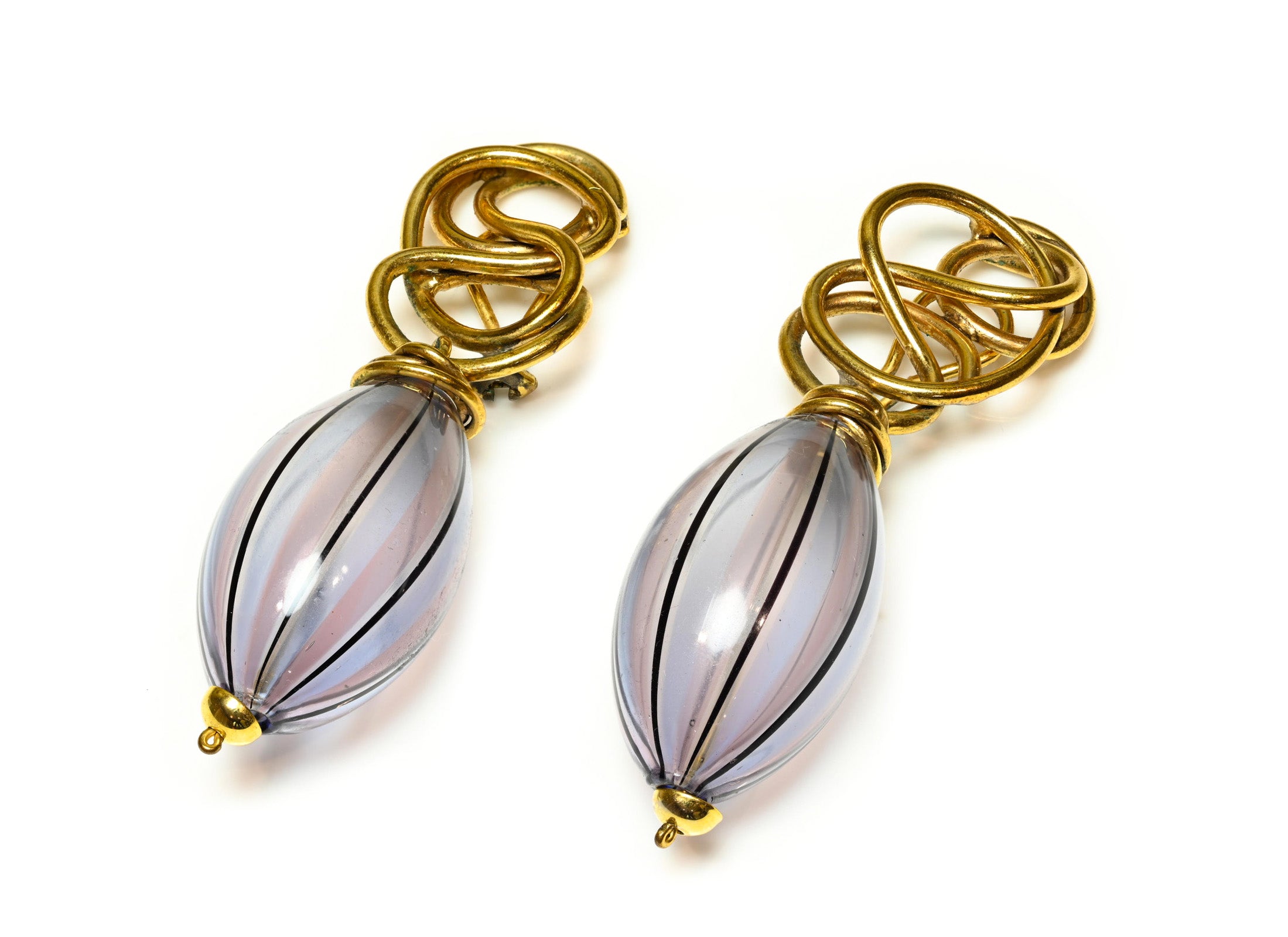 Vintage Robert Goossens Paris Blue Glass Wire Drop Earrings 2