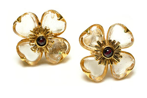 Vintage Robert Goossens Paris Rock Crystal Flower Earrings