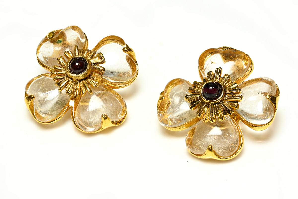 Vintage Robert Goossens Paris Rock Crystal Flower Earrings 1