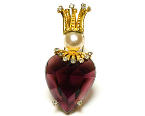 Vintage Roger Jean-Pierre Purple Queen of Hearts Crystal Pearl Brooch
