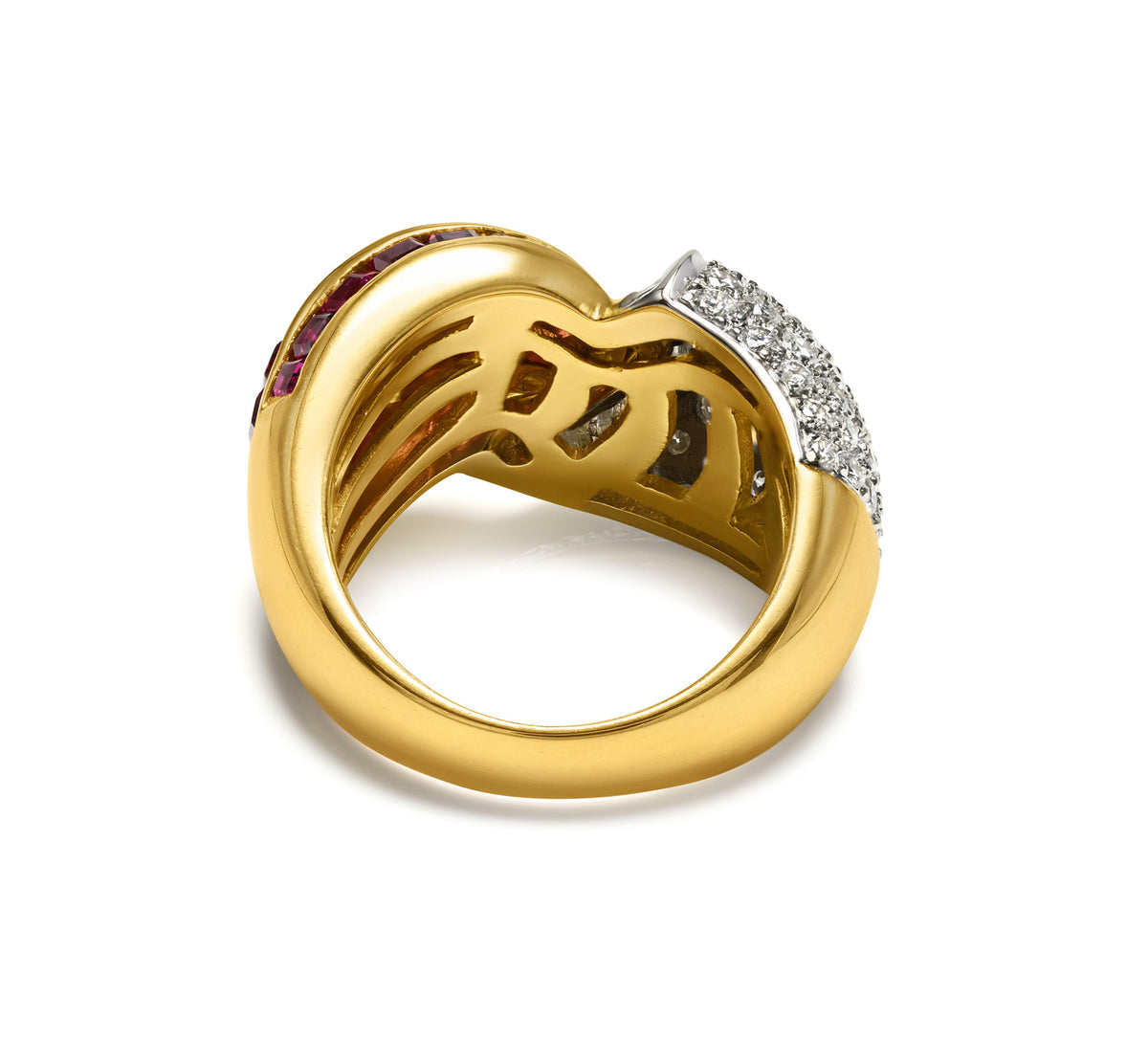 Vintage Ruby and Diamond 18K Yellow Gold Ring Back