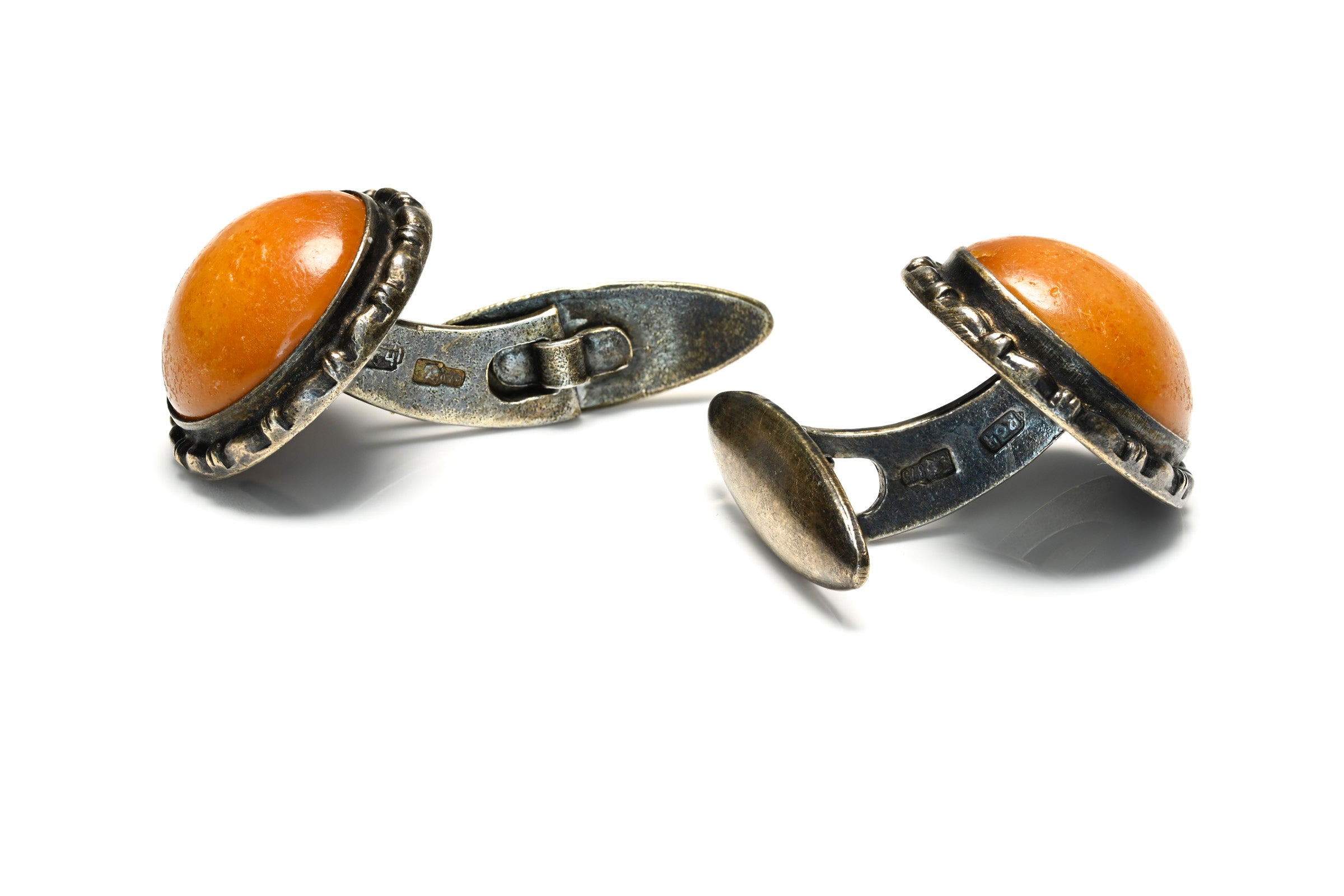 Vintage Scandinavian Natural Amber 830 Silver Cufflinks Mens 