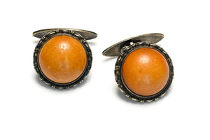 Vintage Scandinavian Natural Amber 830 Silver Cufflinks