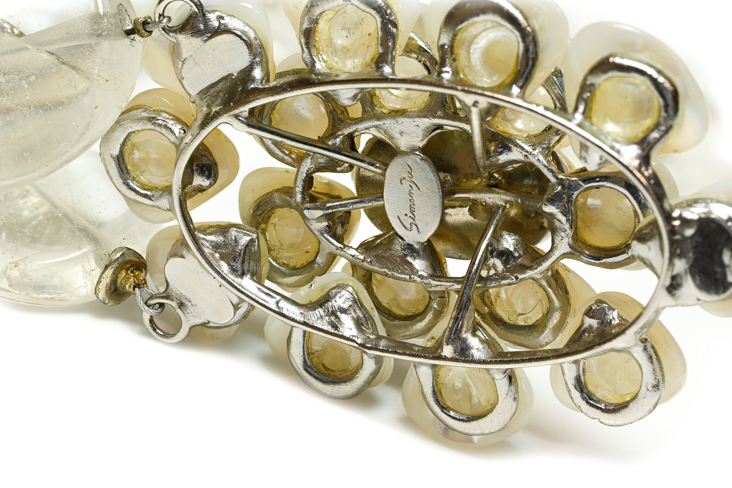 Vintage Siman Tu Pearl Rock Crystal Flower Pendant Necklace 2