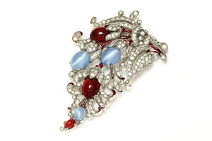 Vintage Trifari Alfred Philippe Tutti Frutti Red Blue Crystal Fur Clip Brooch