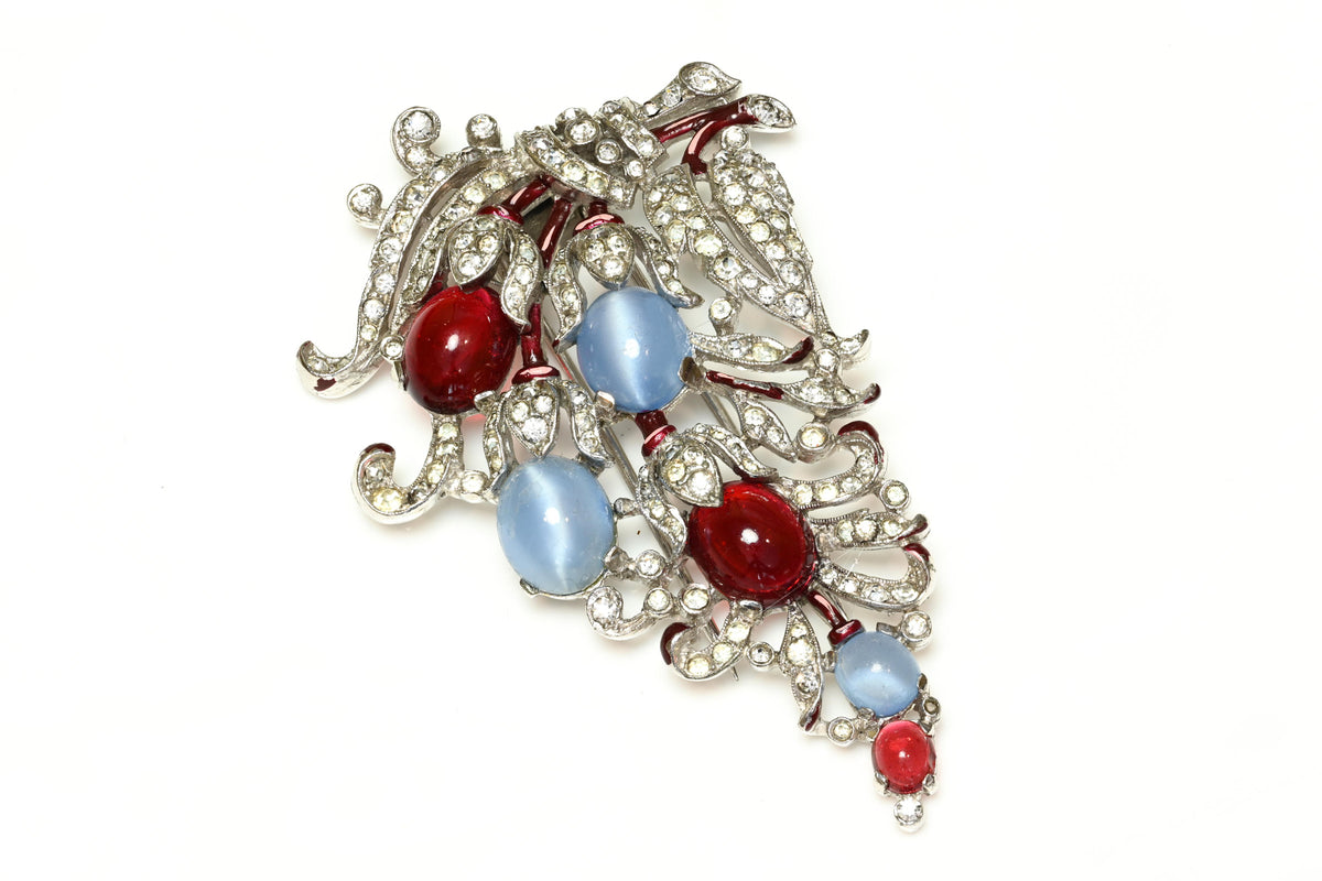 Vintage Trifari Alfred Philippe Tutti Frutti Red Blue Crystal Fur Clip Brooch 1