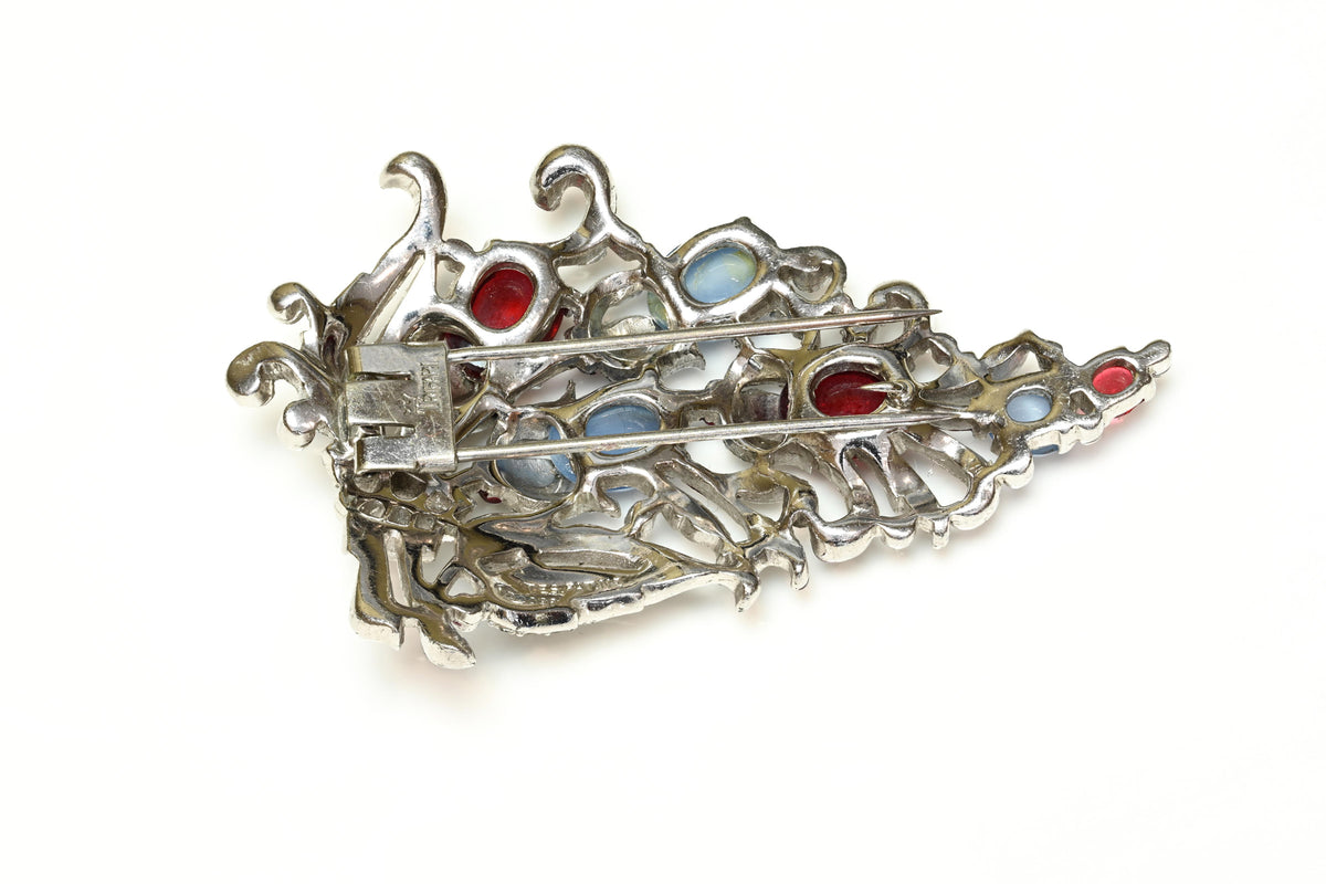 Vintage Trifari Alfred Philippe Tutti Frutti Red Blue Crystal Fur Clip Brooch 3