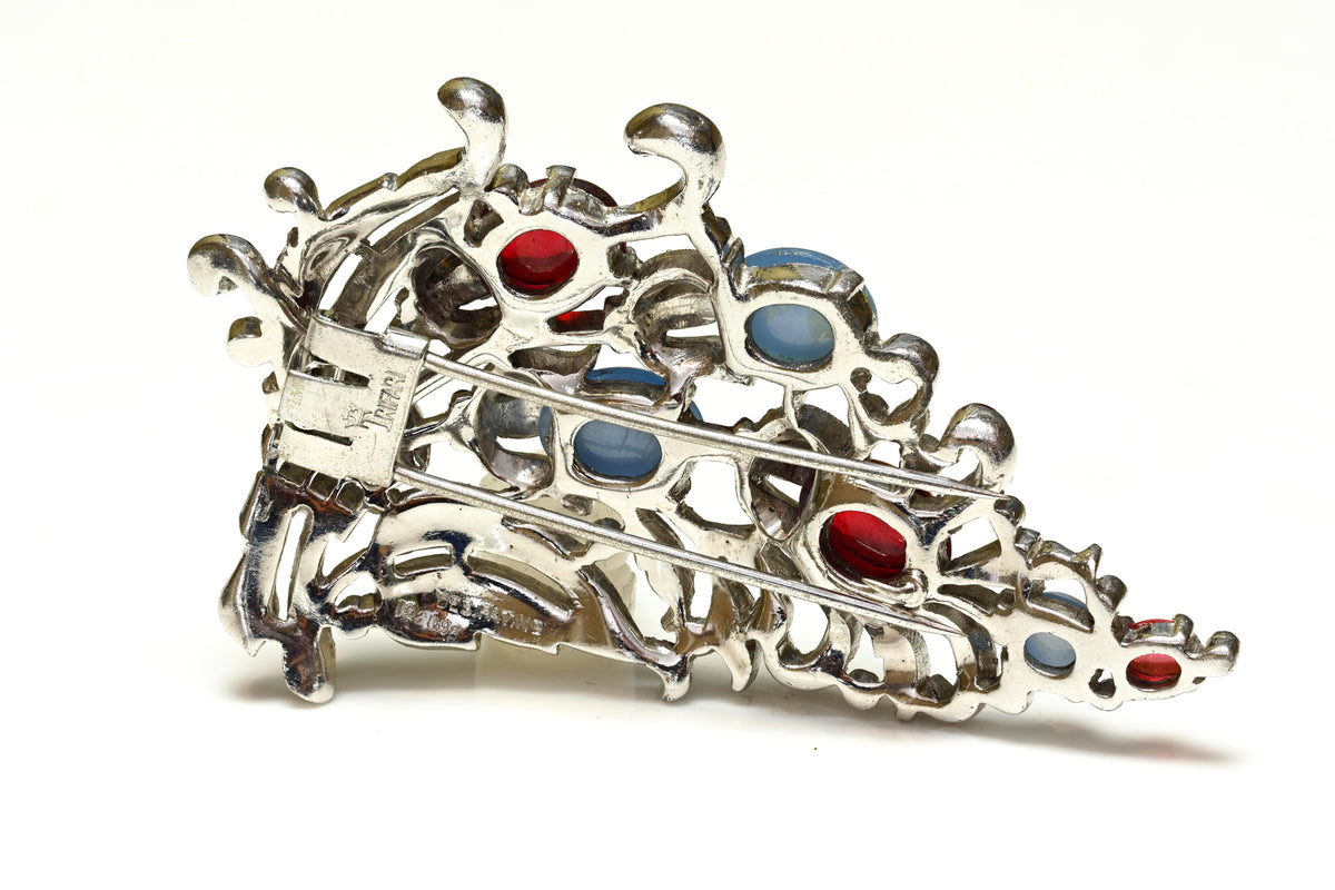 Vintage Trifari Alfred Philippe Tutti Frutti Red Blue Crystal Fur Clip Brooch 4