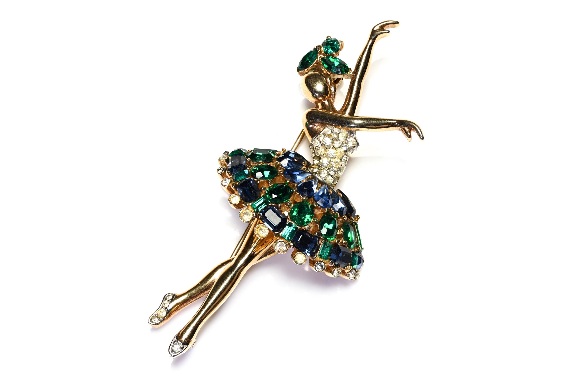 Vintage Trifari Symphony Green Blue Crystal Ballerina Brooch