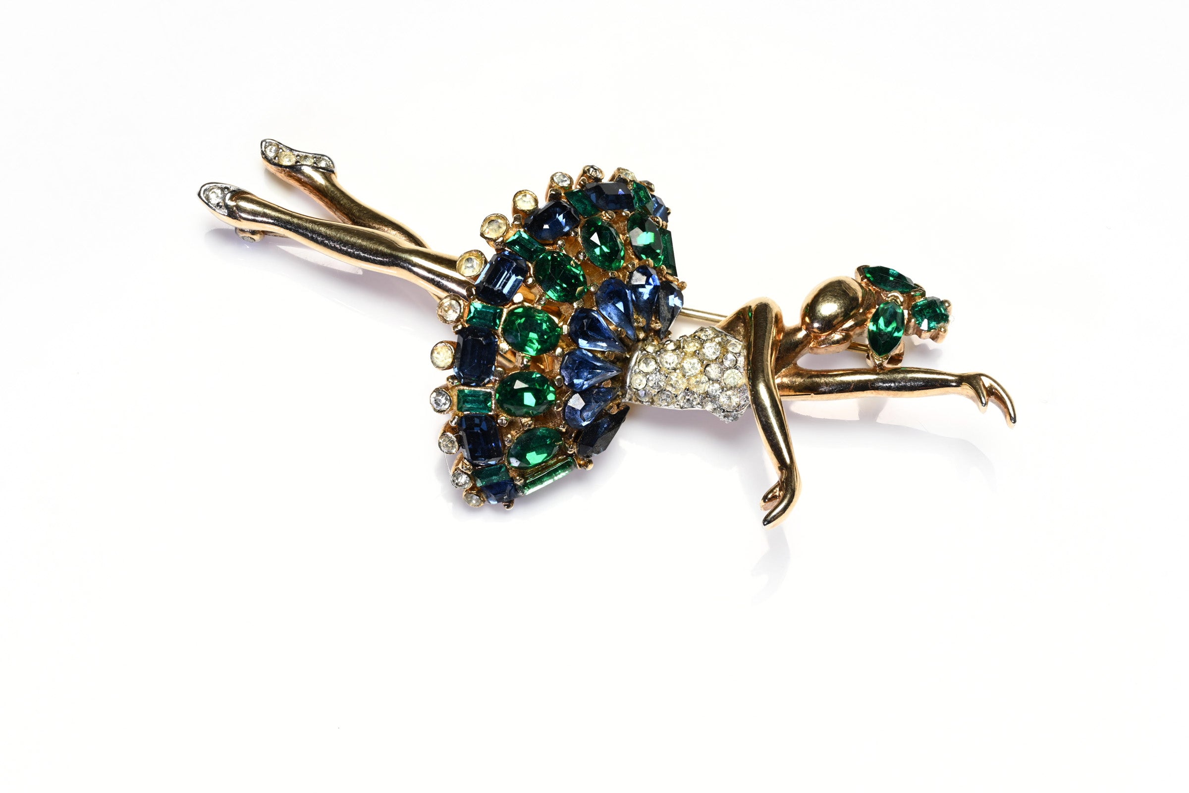 Vintage Trifari Symphony Green Blue Crystal Ballerina Brooch 1