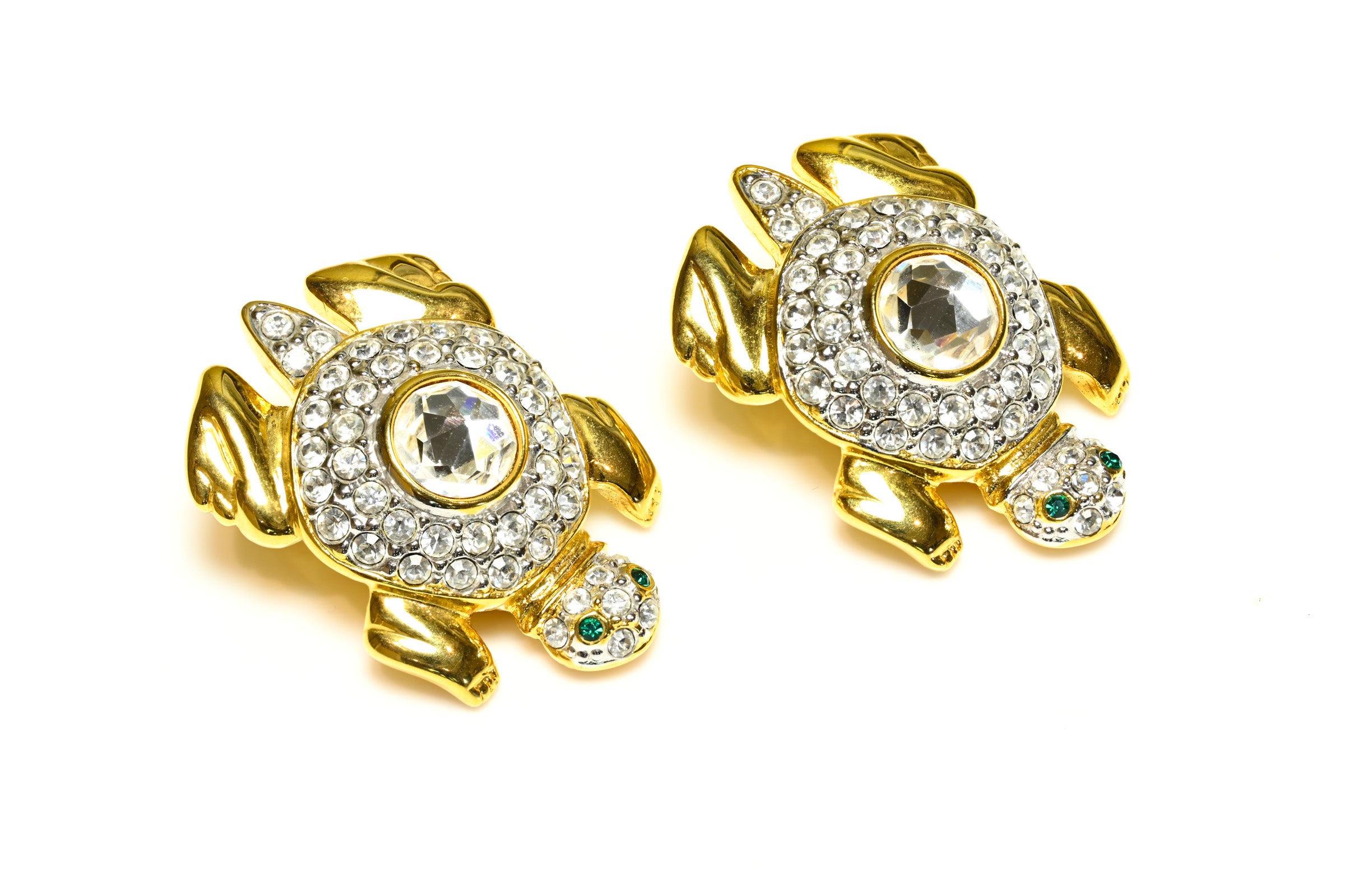 Vintage Valentino Garavani Crystal Turtle Earrings Brooch Set 3