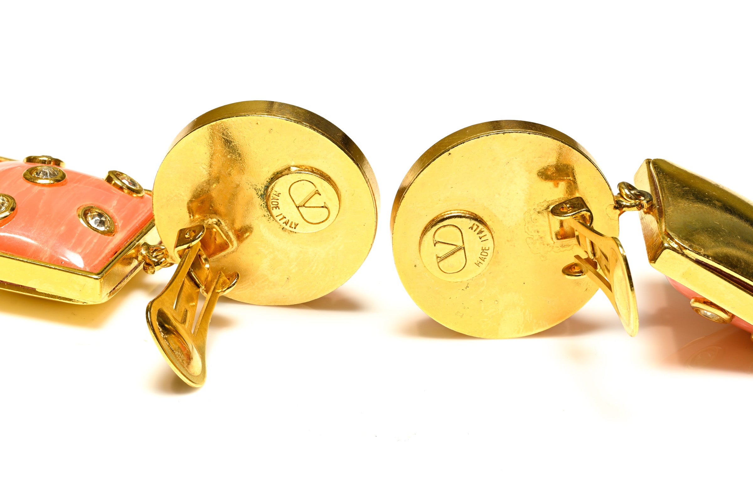 Vintage Valentino Garavani Orange Resin Gold Pearl Long Earrings 2