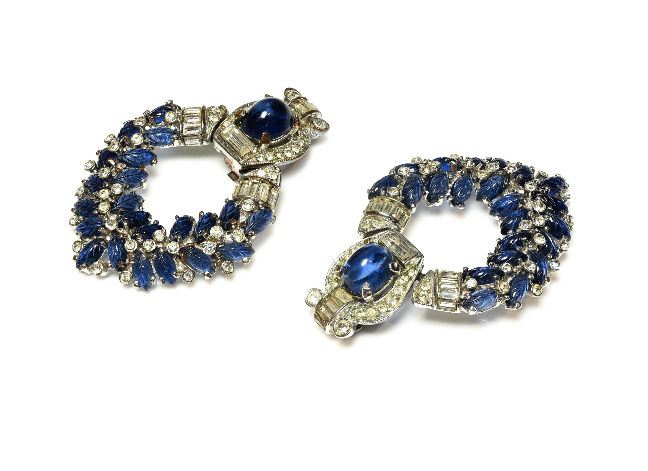 Vintage Weinberg NY Blue Glass Crystal Tutti Frutti Style Earrings 1
