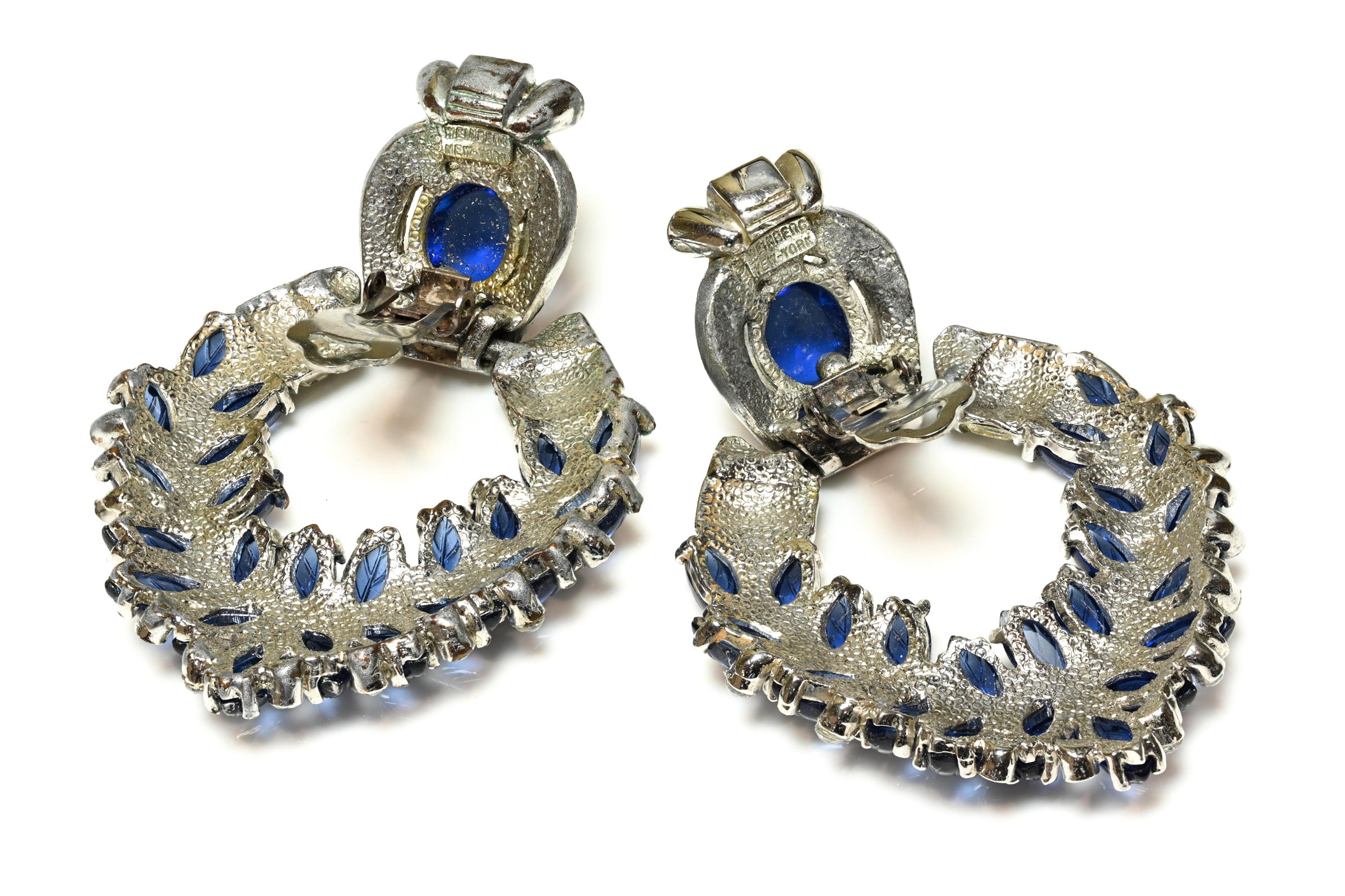Vintage Weinberg NY Blue Glass Crystal Tutti Frutti Style Earrings 2