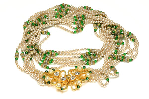 Vintage William DeLillo Couture Green Glass Beads Pearl Necklace