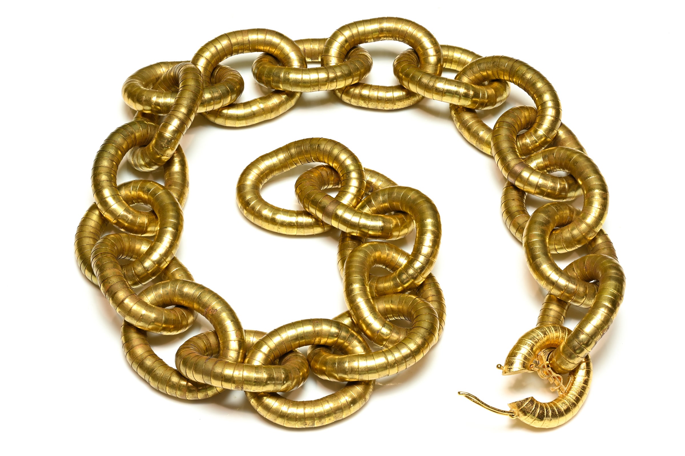 Vintage Yves Saint Laurent Gold Plated Logo Large Link Necklace 3