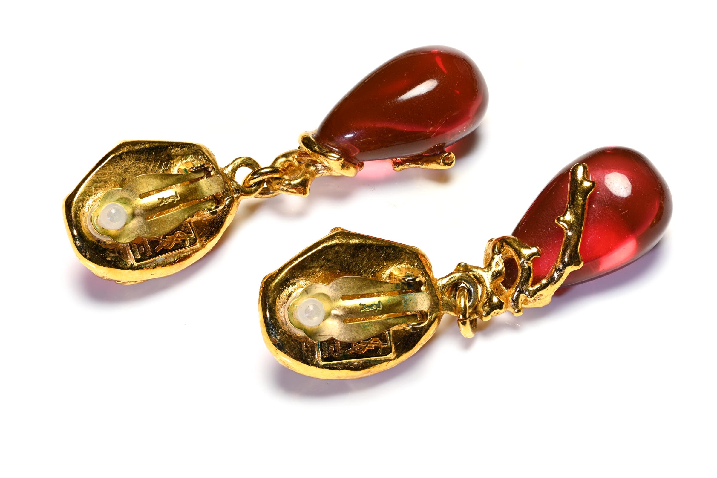 Vintage Yves Saint Laurent Goossens Orange Pink Resin Drops Pearl Set 3